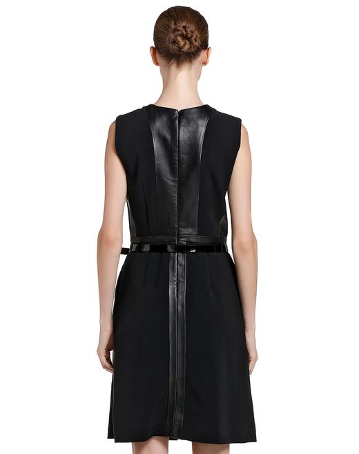 4894415283235 JOAN&DAVID 黑色皮革拼接无袖连衣裙 商品图1