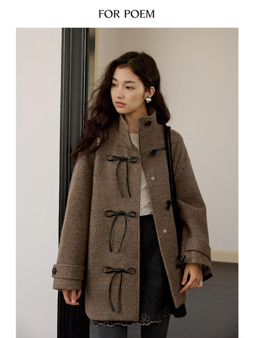 ForPoem 现货 24/FW原创设计蝴蝶结牛角扣100羊毛中长款大衣外套 商品图2