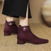 【预售5天】复古磨砂皮低跟短靴女小方头中跟羊反皮裸靴踝靴后拉链加绒马丁靴LD&6964 商品缩略图2