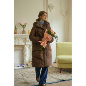 SimpleRetro一杯浓巧 90新国标白鸭绒羽绒服女冬季中长款连帽外套