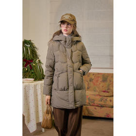 SimpleRetro捡秋来信 90鸭绒连帽中长款羽绒服女冬加厚面包服外套