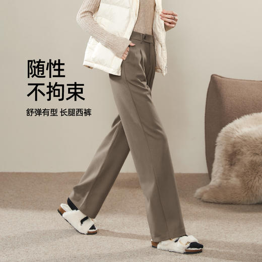 逸阳2024羊毛呢窄版阔腿西装裤女秋新款高腰垂感直筒休闲白色裤0560 商品图3