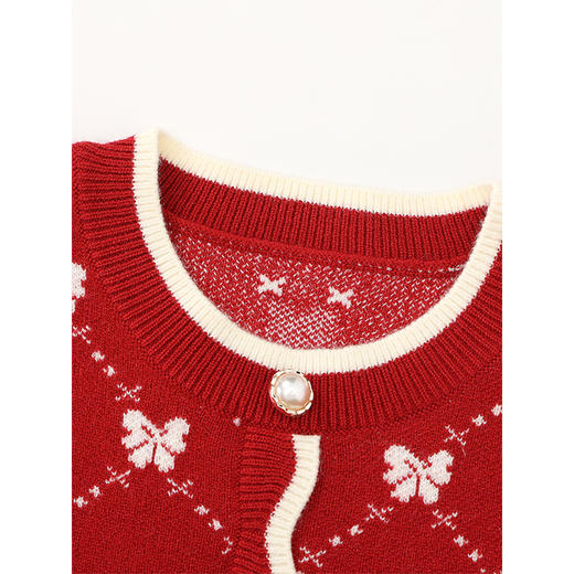 笛莎Deesha 童装女童套装2024冬新款时尚蝴蝶结图案毛织套装 商品图3