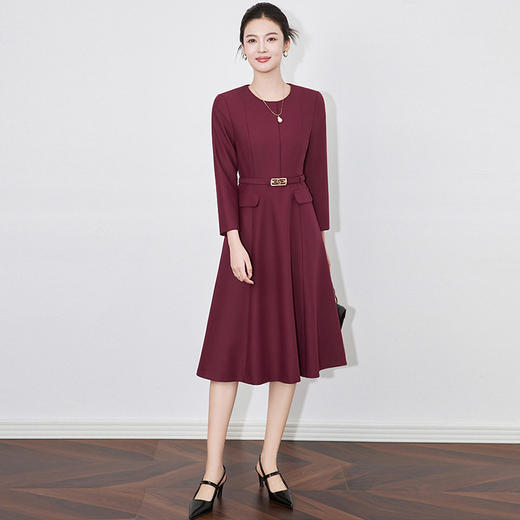 【高货wl】全新升级【铂金会员330/天猫449/差价119】(14912) 洛诗琳秋季时尚优雅气质休闲收腰显瘦系带中长款连衣裙 商品图3