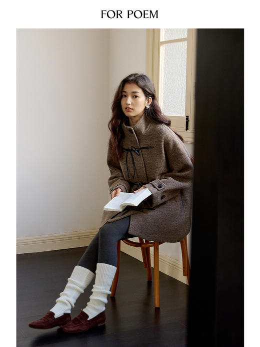 ForPoem 现货 24/FW原创设计蝴蝶结牛角扣100羊毛中长款大衣外套 商品图4