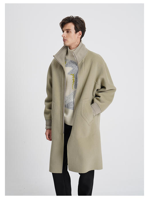 callisto大师系列绿色绵羊毛大衣 商品图3