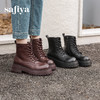 预售10天发|Safiya/索菲娅2024复古英伦时尚经典厚底粗跟短筒系带马丁靴加绒 SF44116411 商品缩略图0