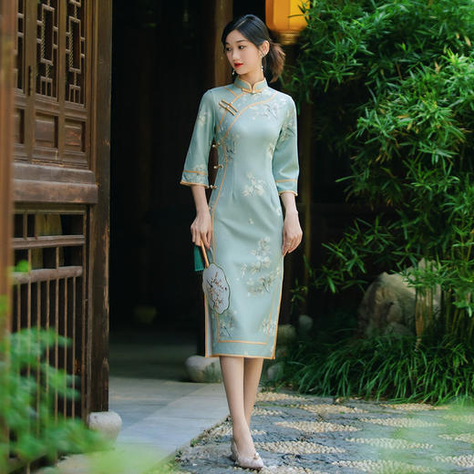 中式国风复古修身气质长袖中长款改良旗袍ZQSC16083 商品图3