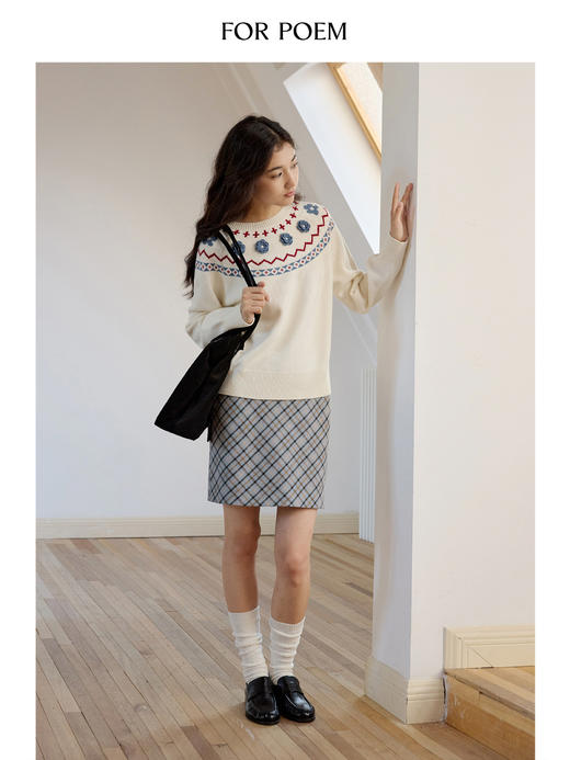 ForPoem 现货 24/FW原创设计北欧圣诞氛围感立体花羊毛费尔岛毛衣 商品图1