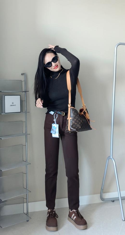 升级加绒土耳其四面弹烟管小直筒高腰牛仔裤 商品图8