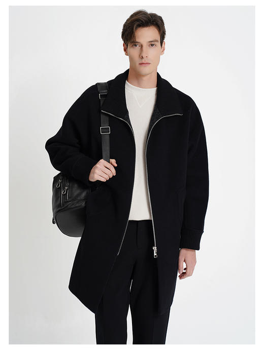 callisto大师系列黑色绵羊毛大衣 商品图2