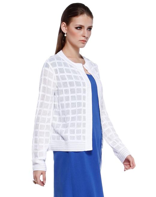 4894415318463 JOAN&DAVID 白色百搭格纹开襟长袖针织衫 商品图2