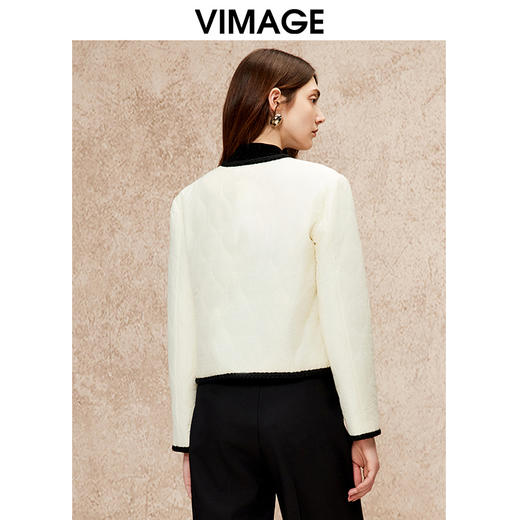 VIMAGE纬漫纪气质高级圆领撞色直筒显瘦外套冬新款V2210801 商品图4