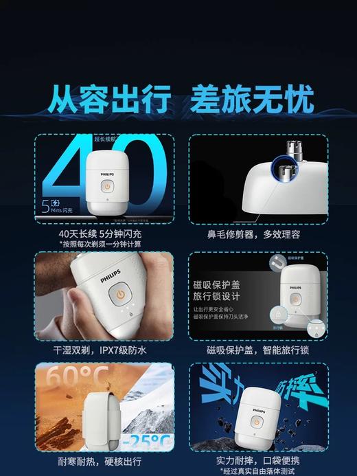 【6F】飞利浦鹅卵石便携剃须刀男士电动剃须刀S893/05 商品图2