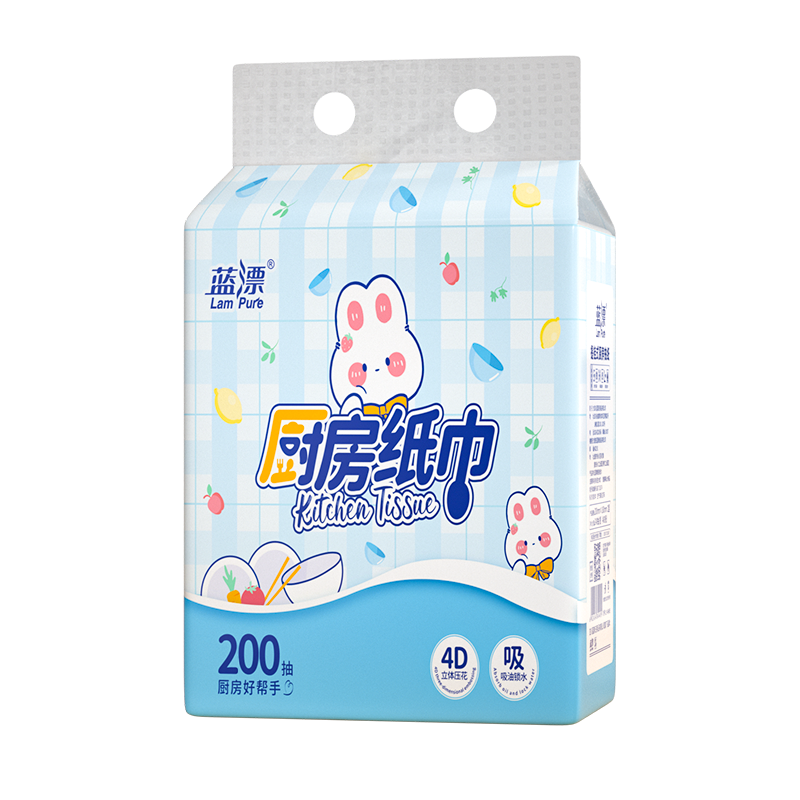 【自营】蓝漂萌宠系列悬挂式厨房抽纸3提400张2层200抽3提LP-49495