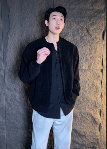 55165新款格纹提花拼接假两件复古简约国潮宽松百搭长袖痞帅休闲