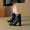 【预售5天】百搭黑色高跟后拉链短靴女秋冬新款方头粗跟马丁靴防水台瘦瘦靴HHY&S1123 商品缩略图4