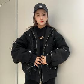 Z1连帽泼墨重磅夹棉外套（黑） 冬季 244080060321