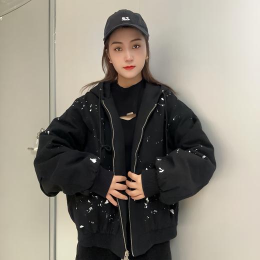 Z1连帽泼墨重磅夹棉外套（黑） 冬季 244080060321 商品图0