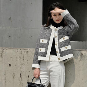 【顺丰包邮】05503 洛诗琳秋冬经典设计感撞色边小香风外套女50424