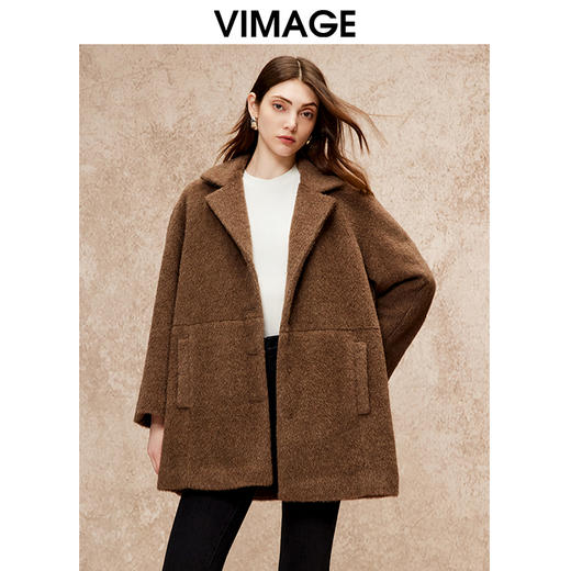VIMAGE纬漫纪休闲直筒保暖宽松羊毛羊绒毛呢大衣冬新款V2214808 商品图5