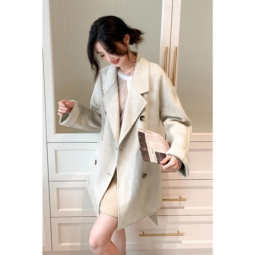 【严选】诗凡黎绵羊毛中长款西装毛呢外套24冬新款高级感小个子赫本风大衣SF7170101D 商品图2