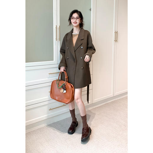 【严选】诗凡黎绵羊毛中长款西装毛呢外套24冬新款高级感小个子赫本风大衣SF7170101D 商品图1