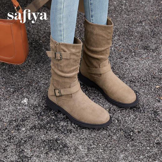 预售|Safiya/索菲娅2024美拉德复古绒面气质百搭套筒堆堆裤管靴 SF44116408 商品图2