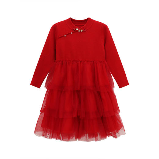 笛莎Deesha 童装女童连衣裙2024冬新款甜美国风盘扣连衣裙 商品图4