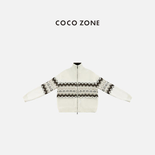 COCO ZONE 冬季费尔岛双头拉链撞色提花针织开衫CC1D2785 商品图0