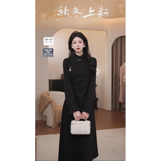 鹿向南【国风诗】温柔加厚新中式长裙冬天跨年裙子QJD00168 商品图1