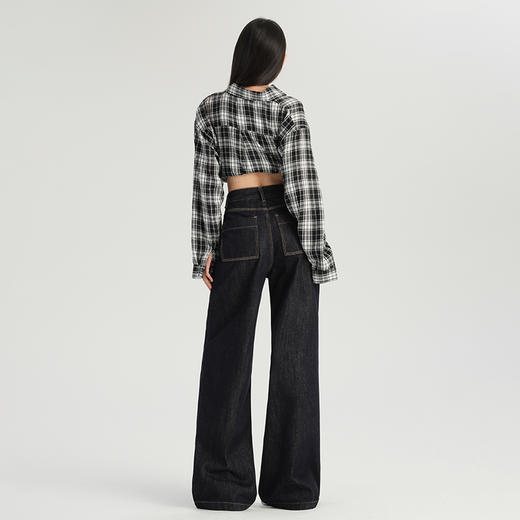 罗蒙女士牛仔裤加绒秋冬保暖长裤休闲百搭显瘦阔腿长裤通勤好穿女裤 商品图5