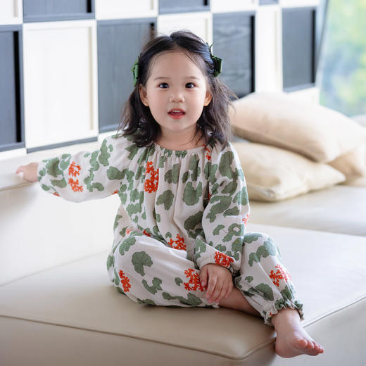 【云优选】BabyStormi宝宝秋冬季家居服双层竹棉纱布女童长袖套装竹纤维儿童睡衣（周六日不发货） 商品图3