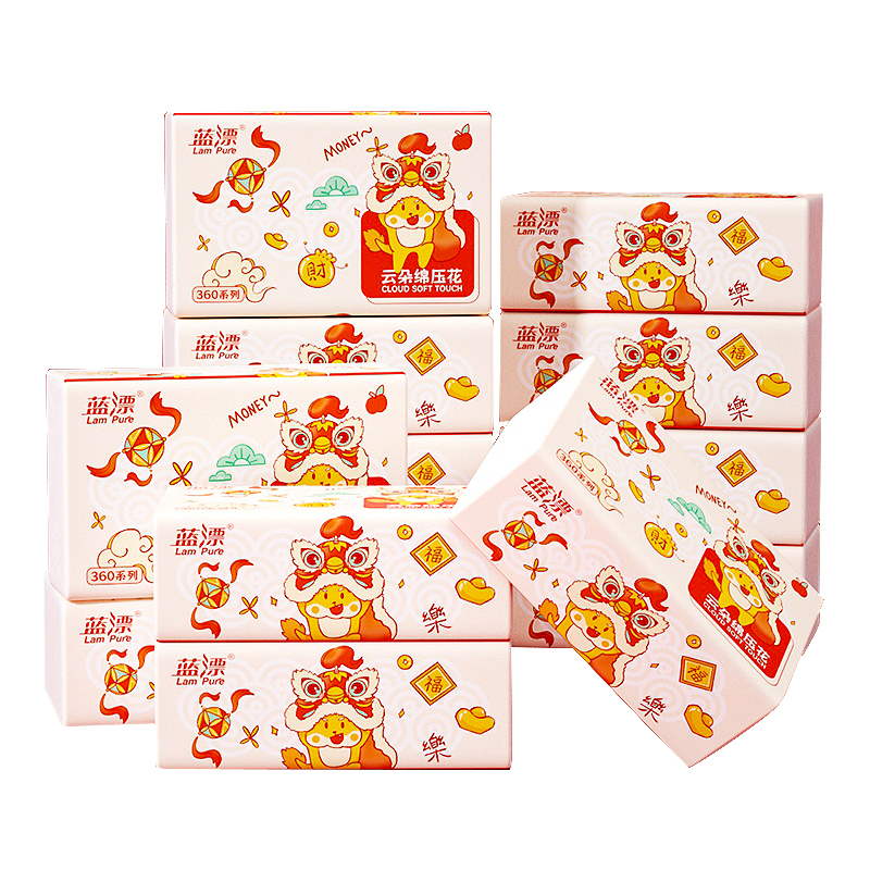 【自营】蓝漂竹浆本色抽纸320张4层加厚面巾纸卫生纸巾厕纸12包LP-50149