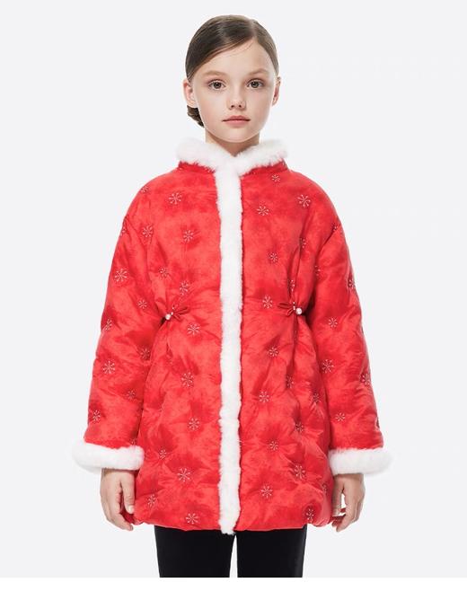 【春上新】[3.8折]   8F LYNN&MILO琳麦罗  红色蕾丝花收腰国风羽绒服   吊牌价：2098元   活动价：797 商品图0