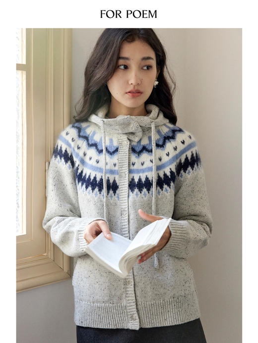 ForPoem 现货 24/FW原创设计北欧风连帽羊毛马海毛费尔岛毛衣开衫 商品图2