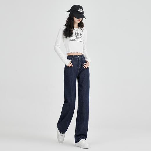 罗蒙秋冬女士牛仔裤百搭舒适加绒保暖长裤女休闲通勤阔腿裤好穿显瘦 商品图3