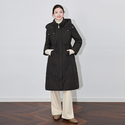 【高货wl】全新升级【铂金会员735/天猫989/差价254】(13754) 洛诗琳收腰立领连帽腰部抽绳鸭绒显瘦中长款加厚羽绒服 商品图3