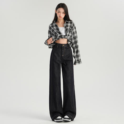 罗蒙女士牛仔裤加绒秋冬保暖长裤休闲百搭显瘦阔腿长裤通勤好穿女裤 商品图3