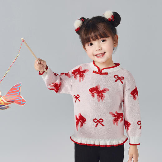 笛莎Deesha 童装女童毛衣2024冬新款新年“年年有鱼”系列毛衣 商品图0