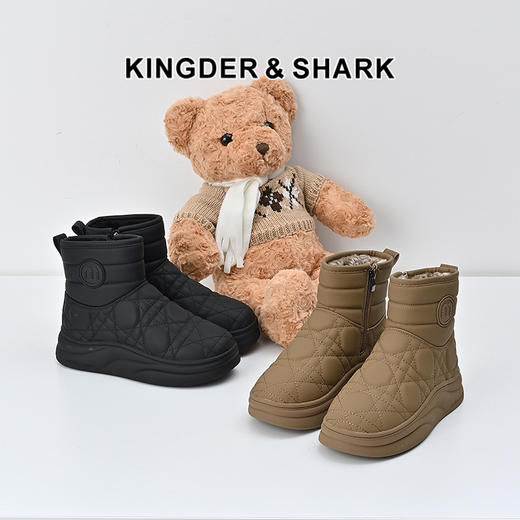 经典鲨2024年冬季新款时尚菱格羊羔毛平底加厚保暖雪地靴女KW322-D58011 商品图0