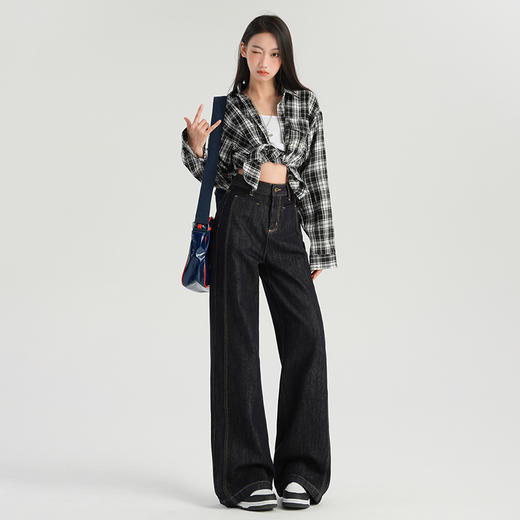 罗蒙女士牛仔裤加绒秋冬保暖长裤休闲百搭显瘦阔腿长裤通勤好穿女裤 商品图2