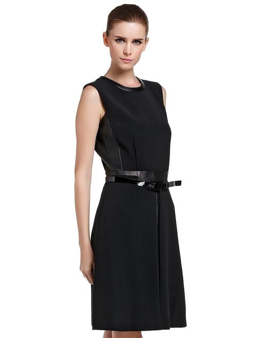 4894415283235 JOAN&DAVID 黑色皮革拼接无袖连衣裙 商品图2