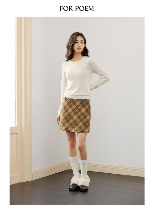 ForPoem 现货 24/FW原创设计斜裁羊毛格纹A摆短款半身裙 商品图3
