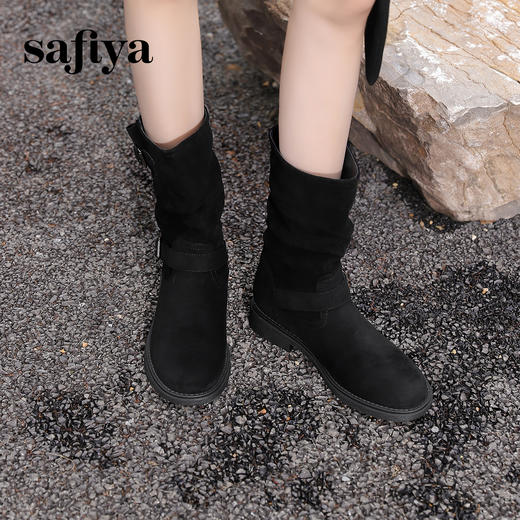 预售|Safiya/索菲娅2024美拉德复古绒面气质百搭套筒堆堆裤管靴 SF44116408 商品图4