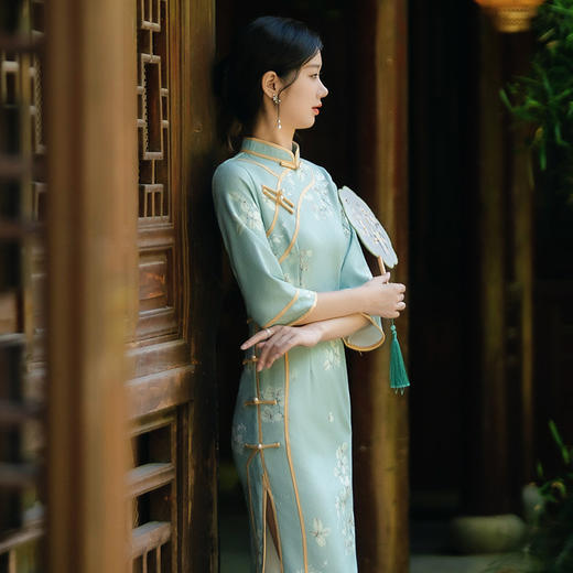 中式国风复古修身气质长袖中长款改良旗袍ZQSC16083 商品图2