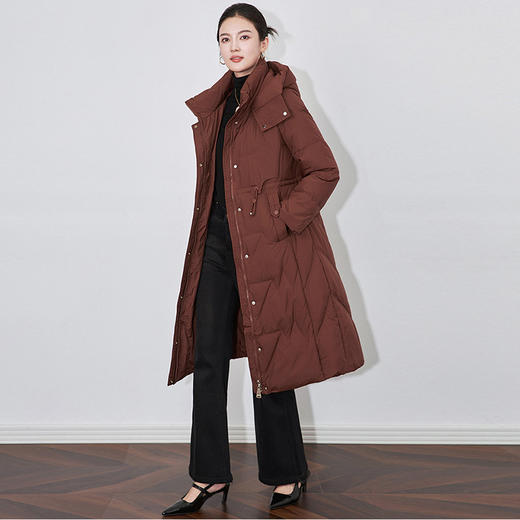 【高货wl】全新升级【铂金会员735/天猫989/差价254】(13754) 洛诗琳收腰立领连帽腰部抽绳鸭绒显瘦中长款加厚羽绒服 商品图1