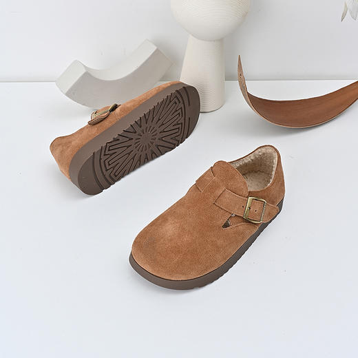 经典鲨2024年冬季新款圆头加绒羊羔毛平底御寒勃肯雪地靴女KW386-D58011 商品图3