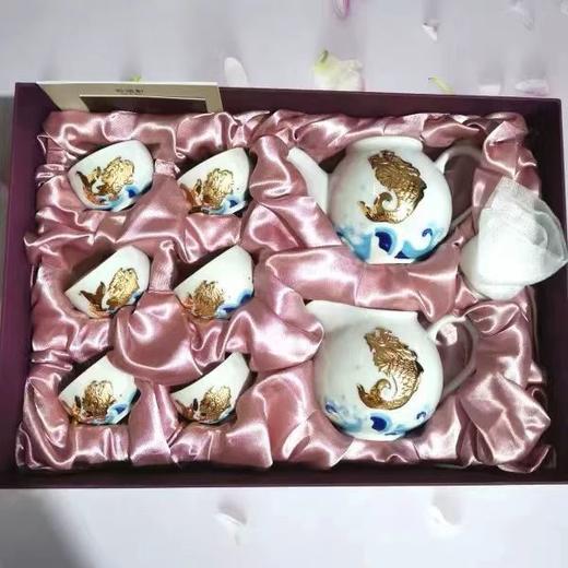 【样品清仓3折，样品仅1套】乾唐轩鱼跃龙门描金茶组（雪花白）（无原包装，介意慎拍） 商品图3