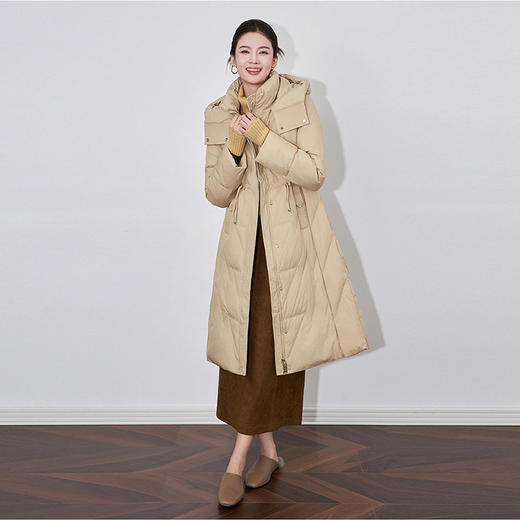 【高货wl】全新升级【铂金会员735/天猫989/差价254】(13754) 洛诗琳收腰立领连帽腰部抽绳鸭绒显瘦中长款加厚羽绒服 商品图2